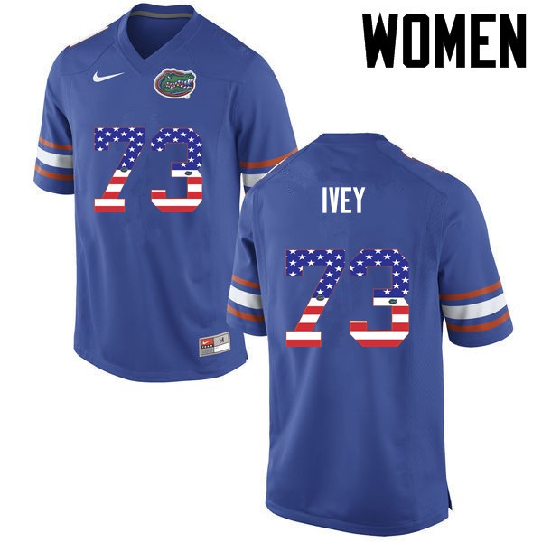 Florida Gators Women #73 Martez Ivey College Football USA Flag Fashion Blue